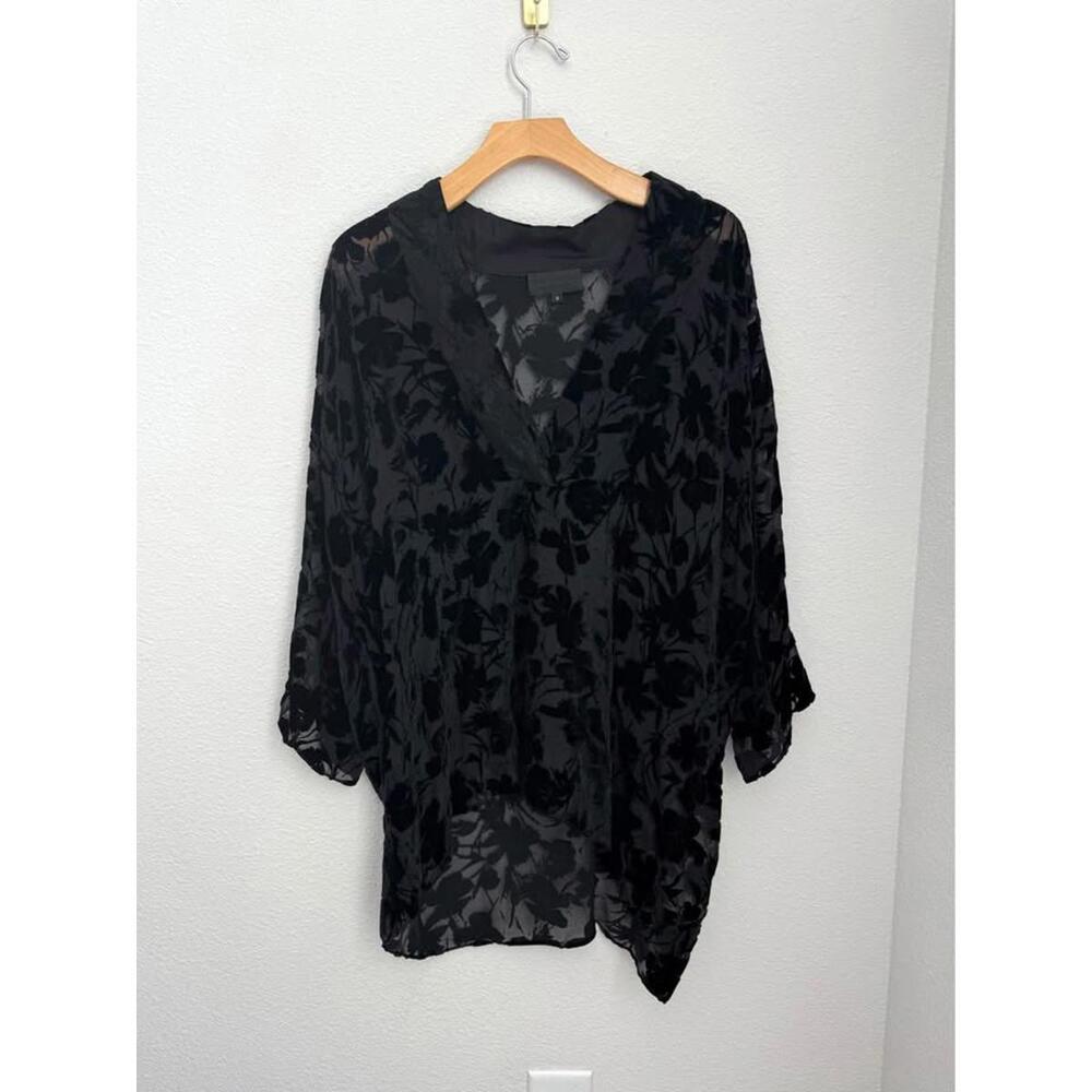 Nili Lotan Women’s‎ Classic Black Velvet Sheer Silk Blend Helga Tunic Sz S